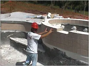 pool construction, brick and tile
